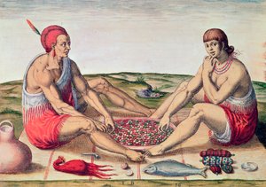 印第安人吃饭，第77页来自&39;Admiranda Narratio ...&39;，由Theodore de Bry（1528-98）1585-88刻 作者 约翰怀特